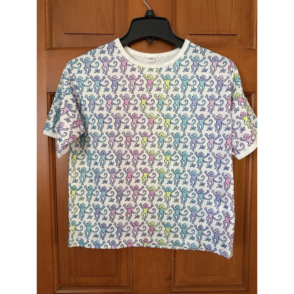 Girls' Multicolored Rainbow Monkey Short Sleeve & Shorts Pajama Set Large NEW